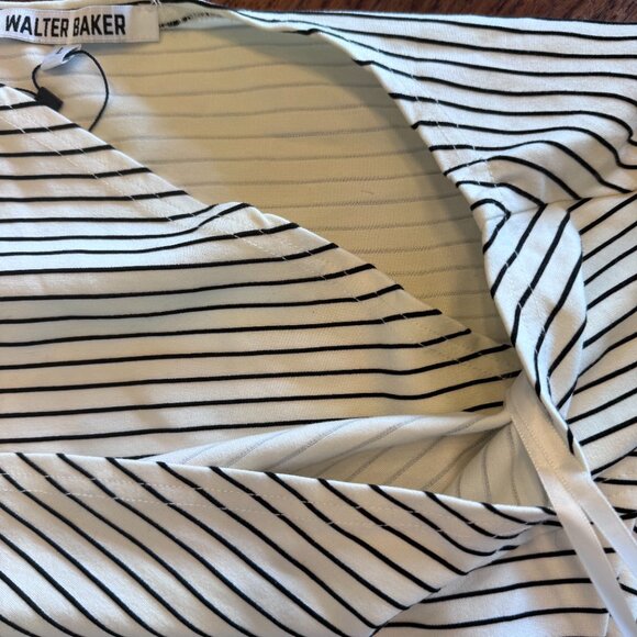 Walter Baker White & Black Striped Cropped Wrap Top - Picture 7 of 8